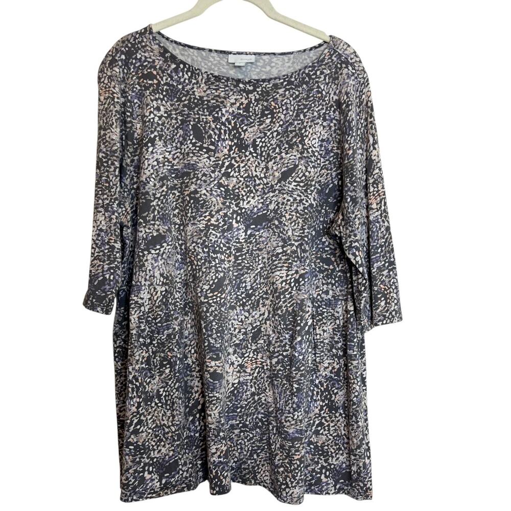 Pure Jill Womens Tunic Top L Multicolor Abstract Print 3/4 Sleeve Cotton Modal